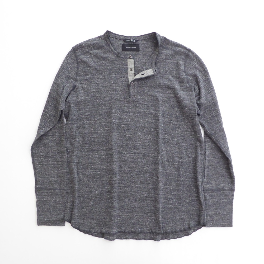 Wings + Horns Mens Thermal Henley Shirt Gray Long Sleeve Cotton XXL